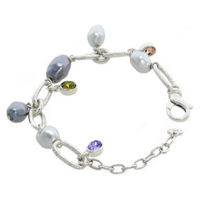CHARMING CHARM - CHARMING CHARM is a fresh and charming bracelet, ideal for all ages! It's made of rodhium with tanzanite, vintage rose, olivine stones and light and dark grey pearls. - A.Z. Bigiotterie
