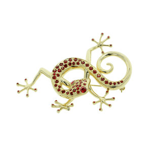 IL GECO - Il geco, un piccolo drago portafortuna realizzato con oro chiaro e cristalli rubino. - A.Z. Bigiotterie