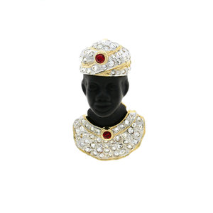 MORESQUE 1 - A particular brooch with the typical venetian moresque in light gold and rodhium with white crystals, black resin and ruby stones ,that enriches easily any look! - A.Z. Bigiotterie