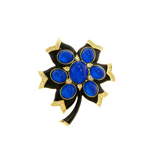 LILY OF THE VALLEY - The perfect jewel to enrich your looks!
Jewel made of light gold with blue resin and crystal on black enamel base. - A.Z. Bigiotterie