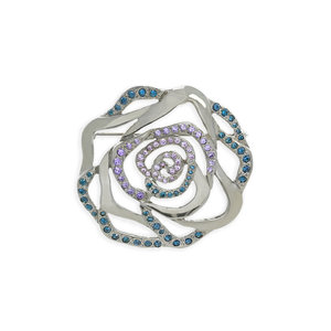 MODERN ROSE - Uno scrigno di cristalli colorati per questo romantico fiore, realizzato in rutenio con strass zaffiro, tanzanite, e violet. - A.Z. Bigiotterie