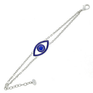 GUARDAMI - Originale e fresco, un bracciale leggero con ciondolo centrale a forma di occhio, perfetto da indossare ad ogni occasione.
&Egrave; realizzato in rodio con smalto e resina blu. - A.Z. Bigiotterie
