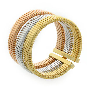 TRITTICO - TRITTICO &egrave; un bracciale tubolare caratterizzato da tre diverse nuance: oro chiaro, oro rosa e rodio. &Egrave; un pezzo unico e raffinato, un vero passepartout! - A.Z. Bigiotterie
