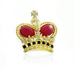 THE CROWN - A unique brooch that will really make you feel like a queen, made of light gold and crystals, black carr&eacute; stones and red resin. - A.Z. Bigiotterie