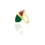 GINKO 2 - Ring made of light gold, composed by two little triangles that emobody the leafs of GINKO plant in green and red enamels.

Size from 9 to 25. - A.Z. Bigiotterie