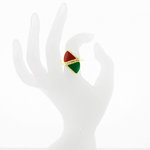 GINKO 2 - Ring made of light gold, composed by two little triangles that emobody the leafs of GINKO plant in green and red enamels.

Size from 9 to 25. - A.Z. Bigiotterie
