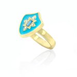 ISOLDE  2 - ISOLDE is a ring with regal tones, it is made of light gold with acquamarina crystals on turquoise enamel.

Size from 9 to 25. - A.Z. Bigiotterie