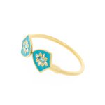 ISOLDE 3 - Fresh and light bangle made of light gold and white crystals with acquamarina central on turquoise enamel. - A.Z. Bigiotterie