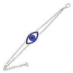 GUARDAMI - Originale e fresco, un bracciale leggero con ciondolo centrale a forma di occhio, perfetto da indossare ad ogni occasione.
&Egrave; realizzato in rodio con smalto e resina blu. - A.Z. Bigiotterie